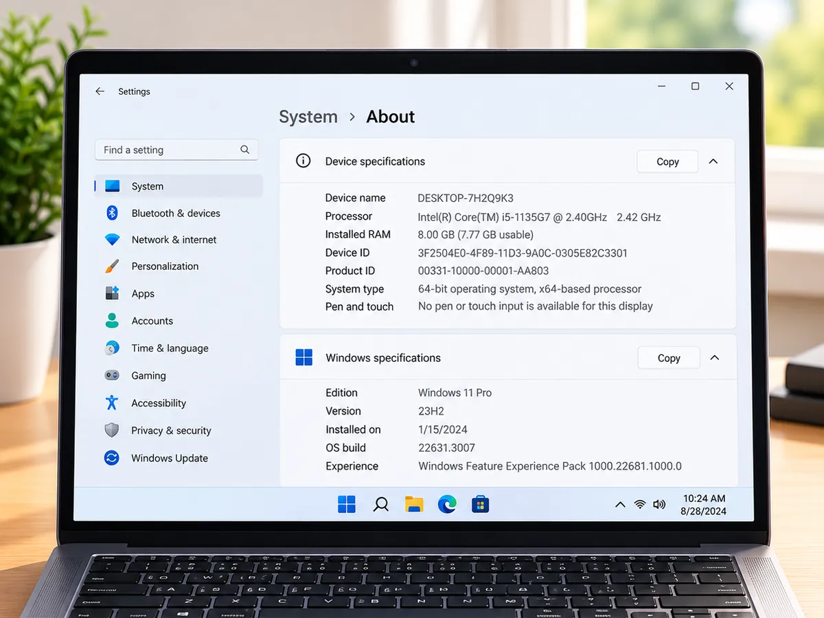 Проверка характеристик компьютера в Параметрах Windows перед установкой эмулятора